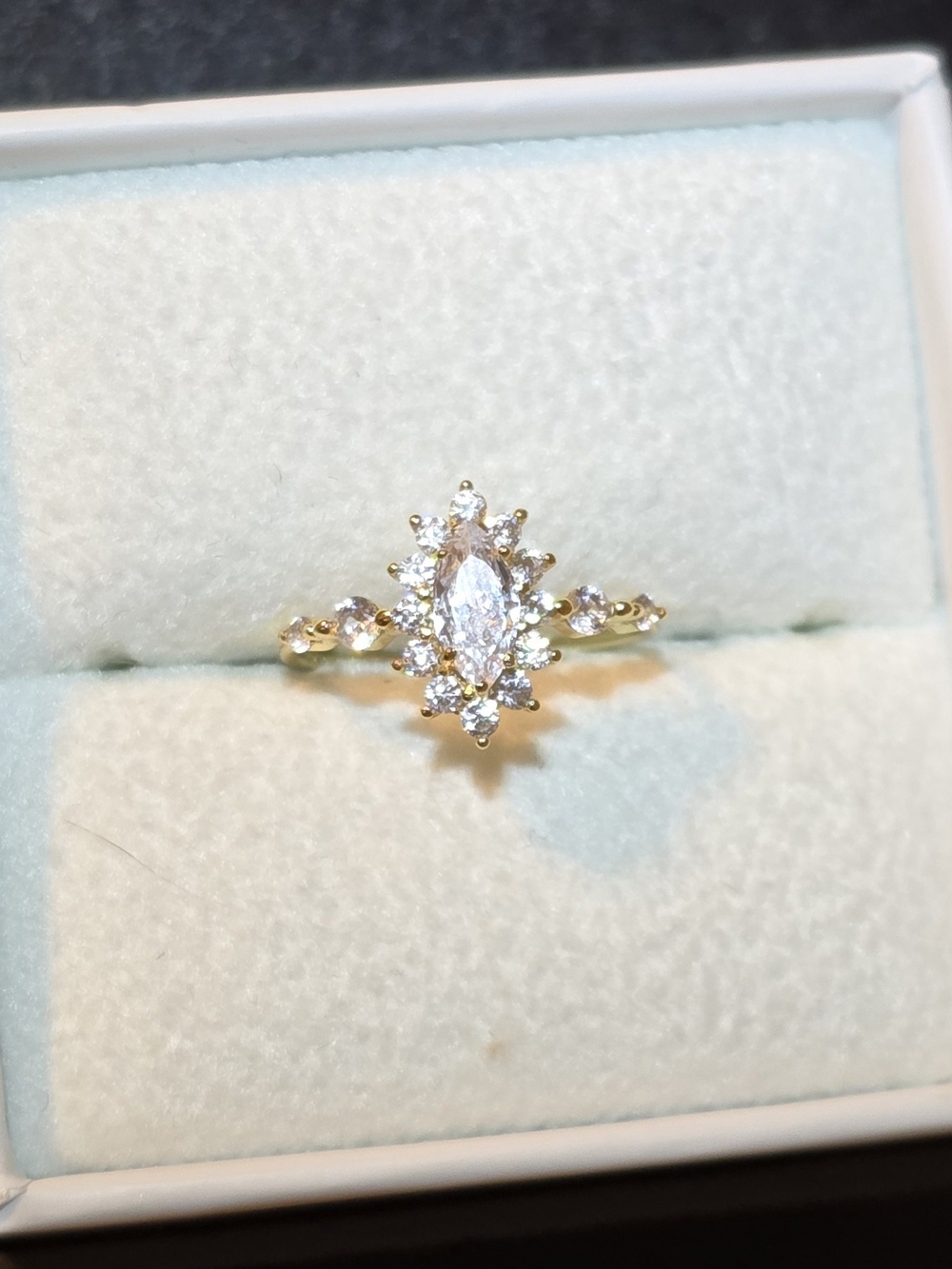 Gold Marquise Halo Moissanite Ring Size 6 & 7 - Picture 3 of 10